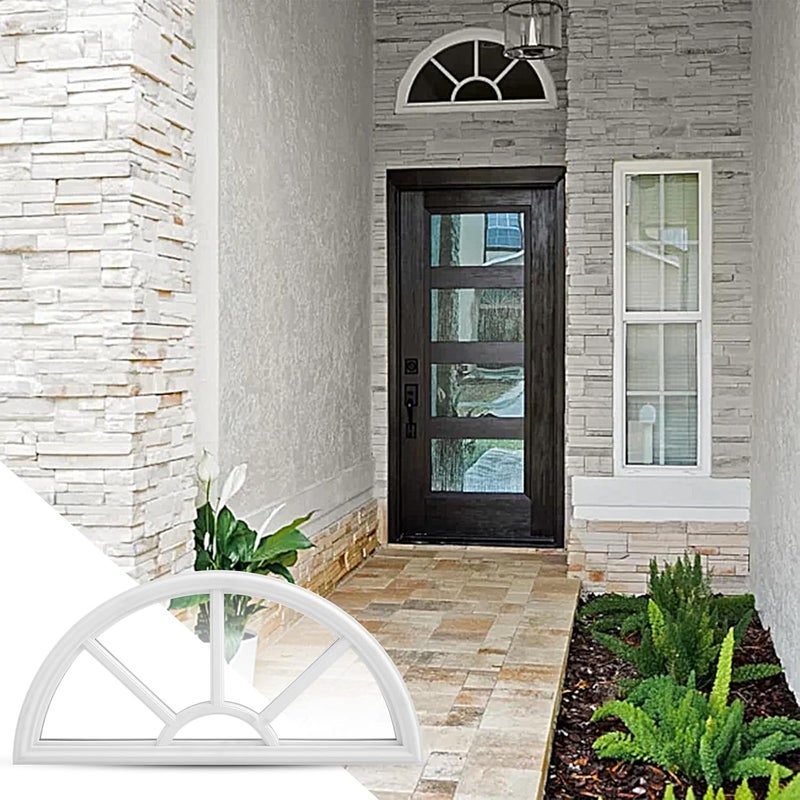 Pushglossy 1 Pcs 22" x 10" Entry Door Glass Insert Half Round Top Exterior Door Window Inserts Replacement Kit with Low-e Clear Glass for Home Improvement (5 Lite Round Top,White) - Image 5